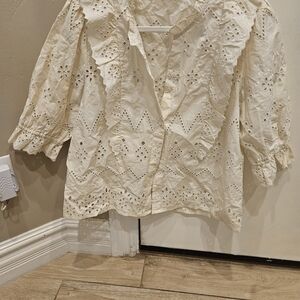Zara Cream Eyelet Ruffle Blouse